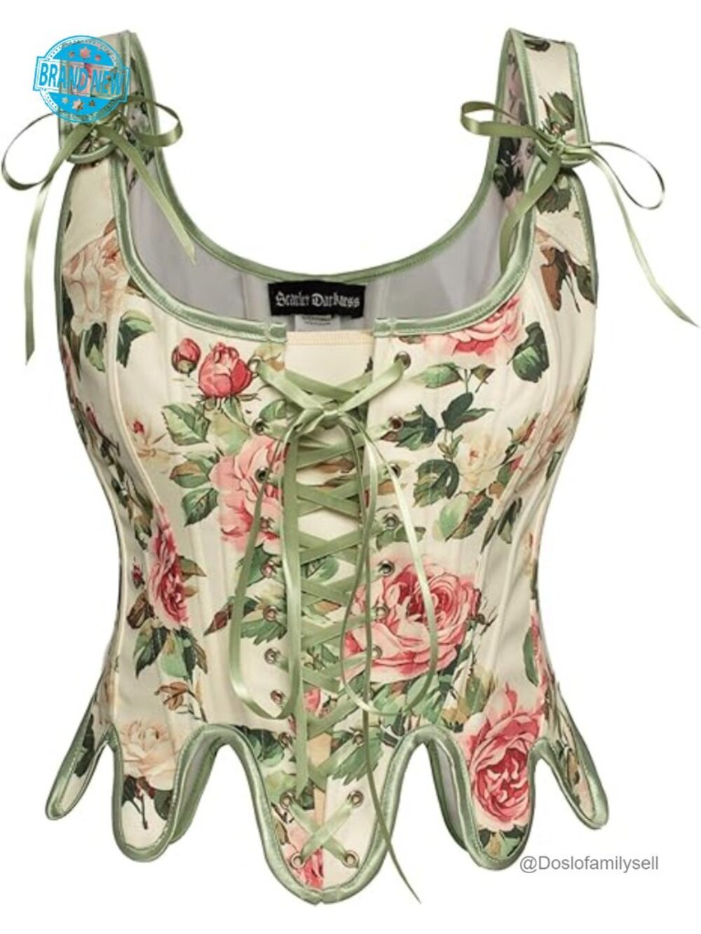 18-Bone Plastic Boned Corset Top with Lace Up Back, Side Zip, Floral, Irregular